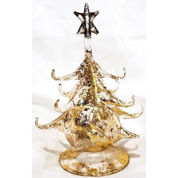 Small glass CHRISTMAS TREE 5.75"hi clear speckled with gold for mini ornaments - Picture 1 of 7